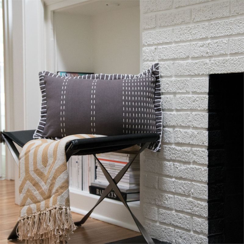 Mustard and Cream Pattern Hand Woven 50 x 60 inch Cotton Throw Blanket with Hand Tied Fringe - Foreside Home & Garden