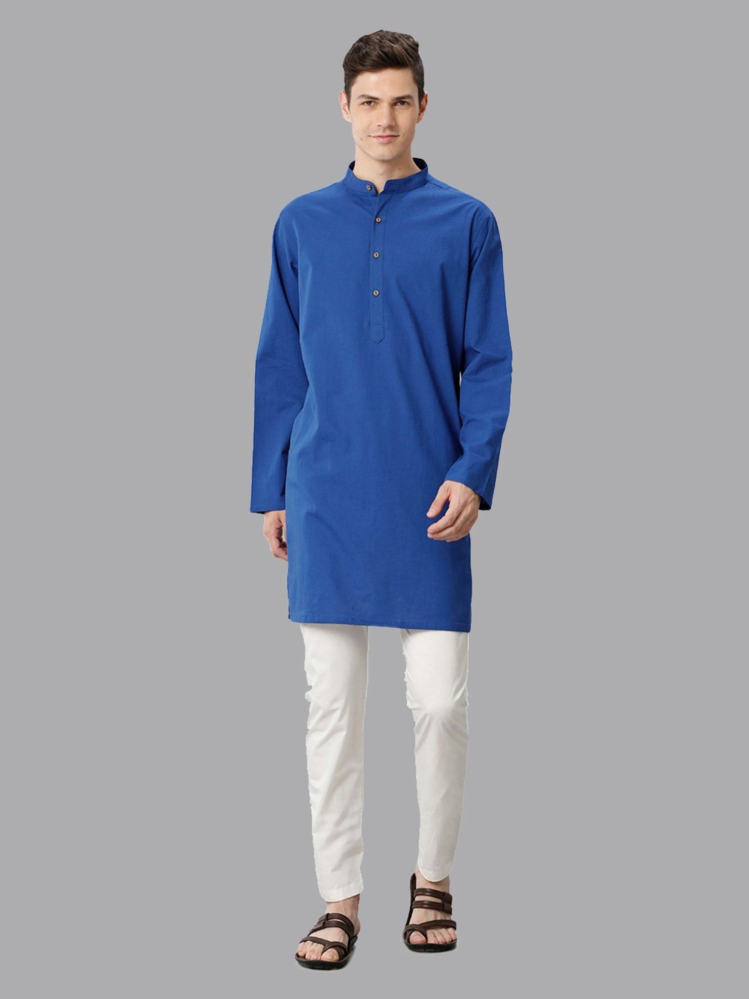 CAVALLO by Linen Club Royal Blue Regular Fit Kurta