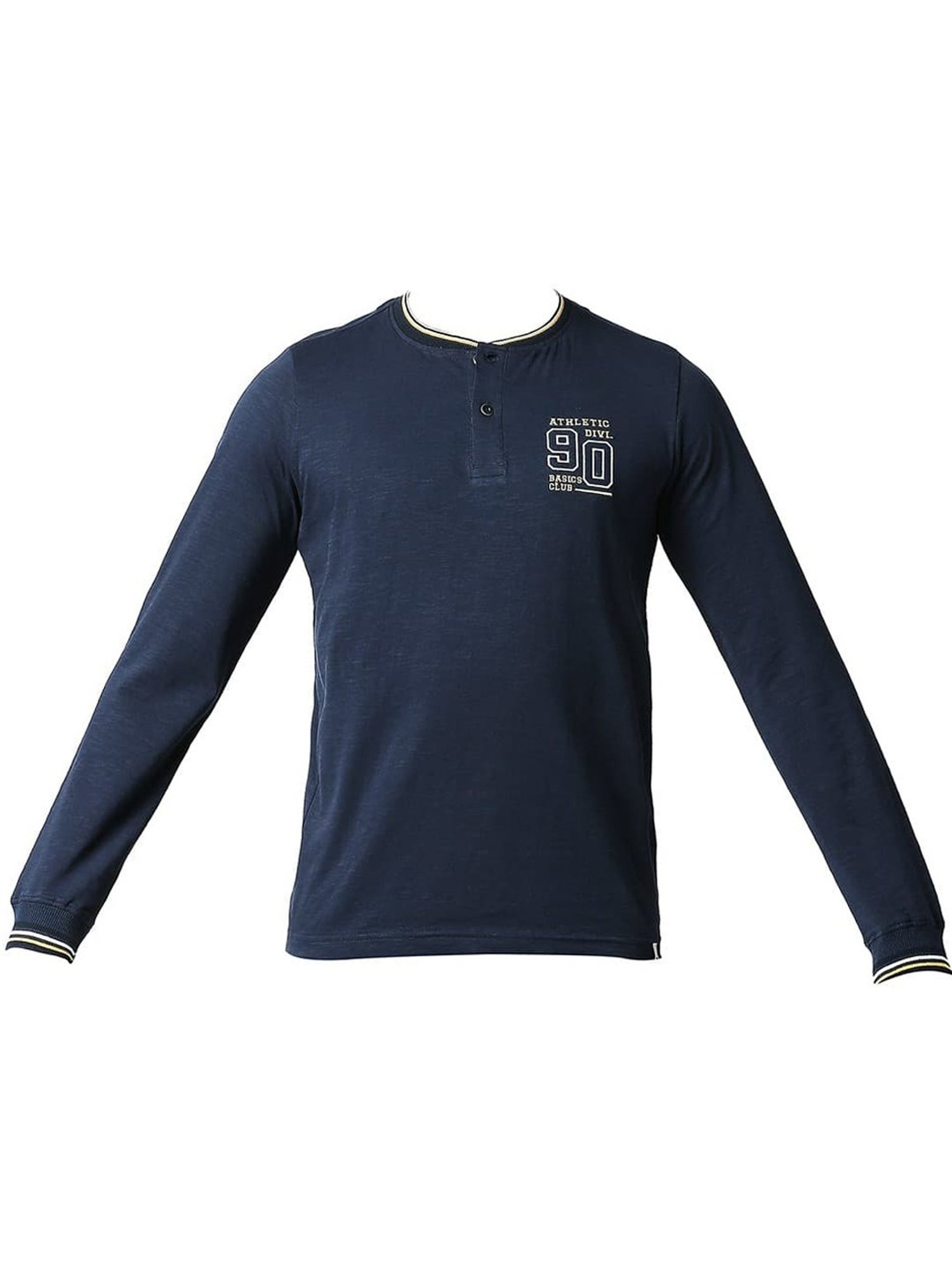 Basics Dress Blue Cotton Muscle Fit Henley T-Shirt