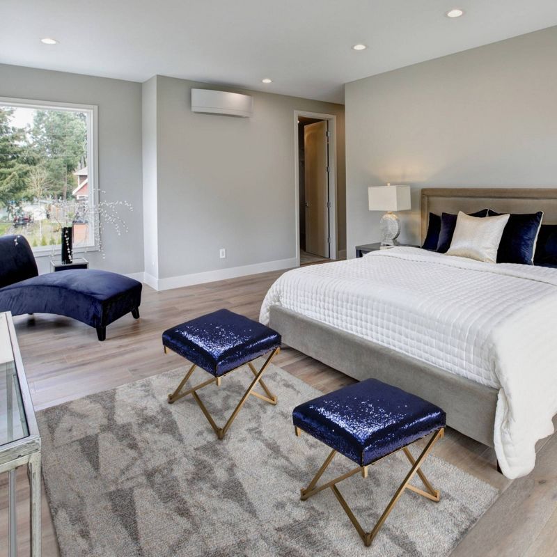 Sapphire Sequin Stool with Metal Gold Legs Blue - Glitzhome