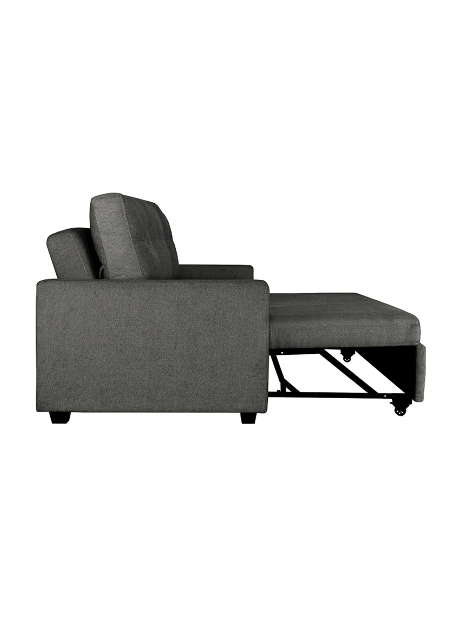 Duroflex Ease Quilted Grey Wood 3 Seater Sofa Cum Bed with Pullout Mechanism