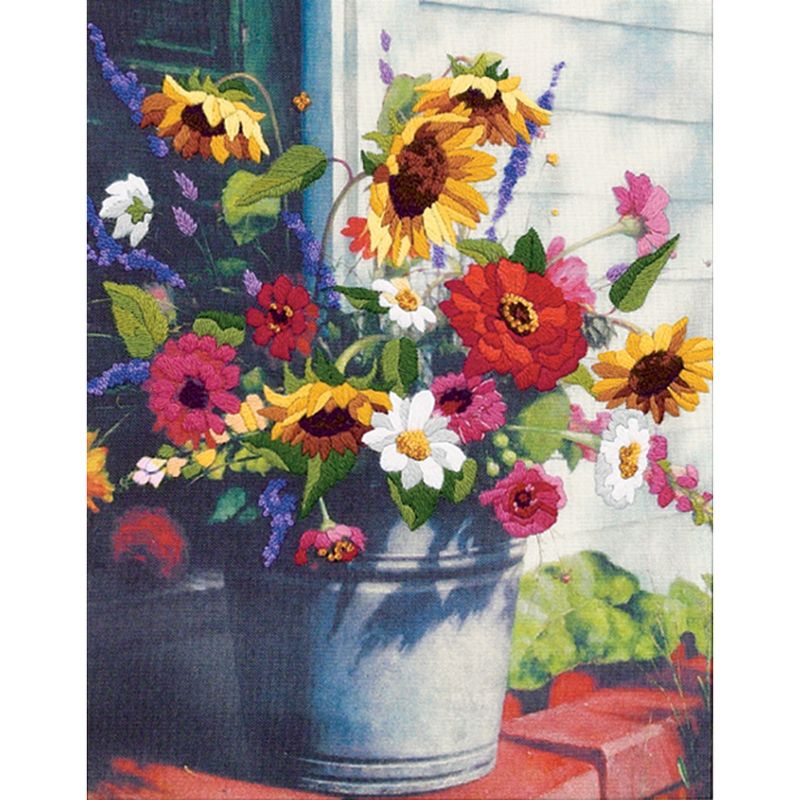 Dimensions Crewel Embroidery Kit 11"X14"-Bucket of Flowers Gallery in Wool/Yarn