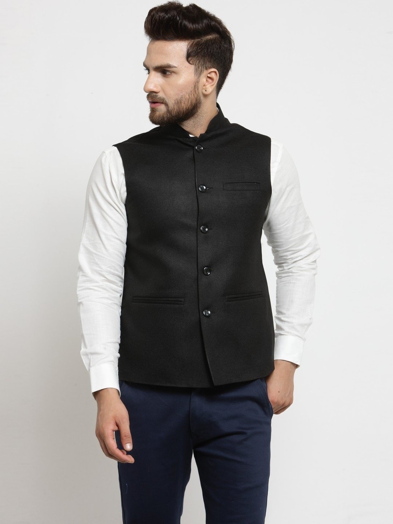 Treemoda Black Regular Fit Nehru Jacket