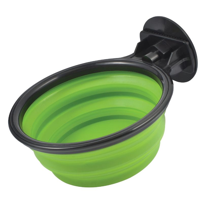 Hanging Crate Dog Bowl, Collapsible Silicone Water Food Feeder Bowl Cage Coop Cup for Cat Bird Pet, Green/Black