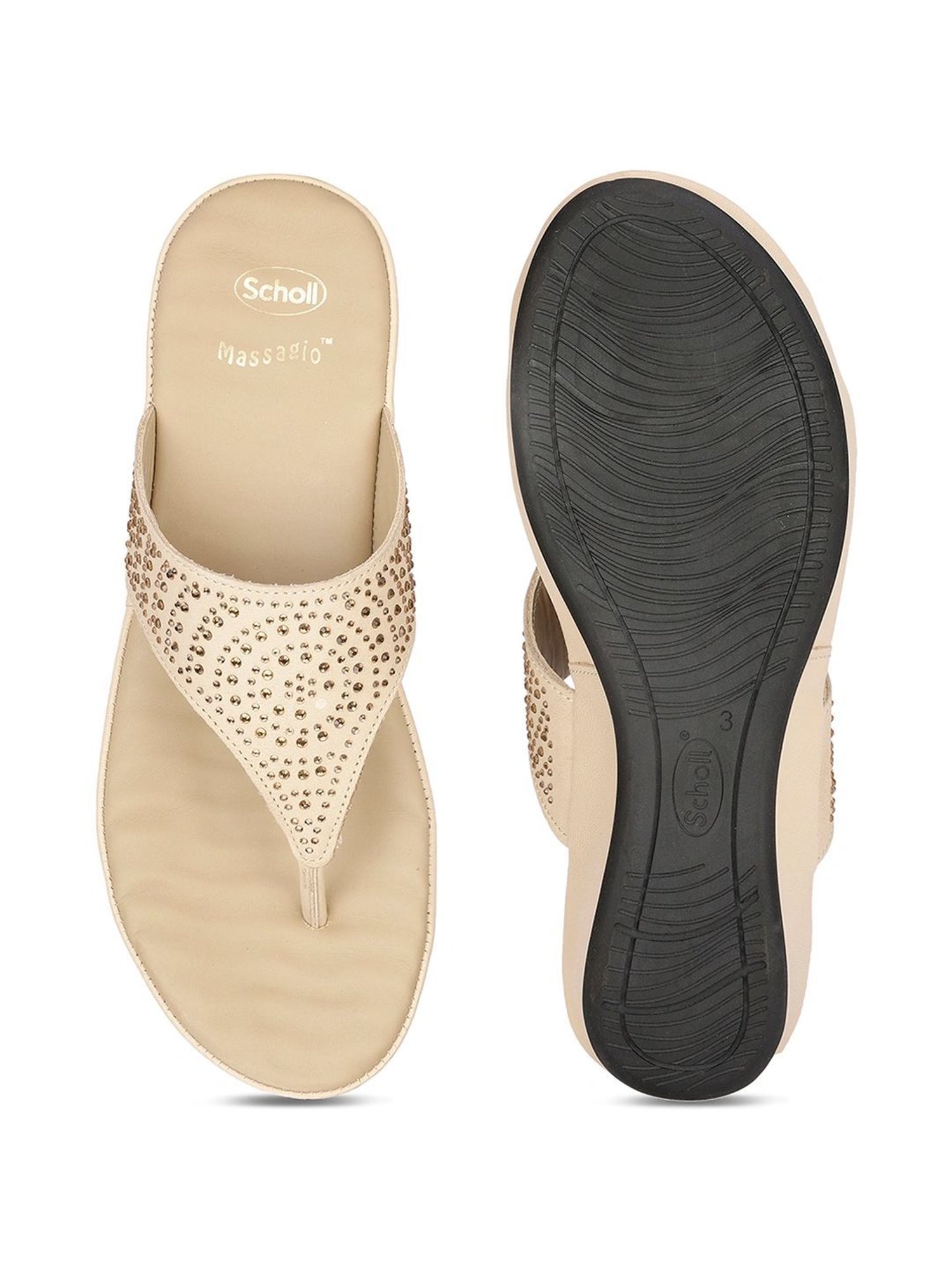 Scholl by Bata Women's POPPY Beige Thong Wedges