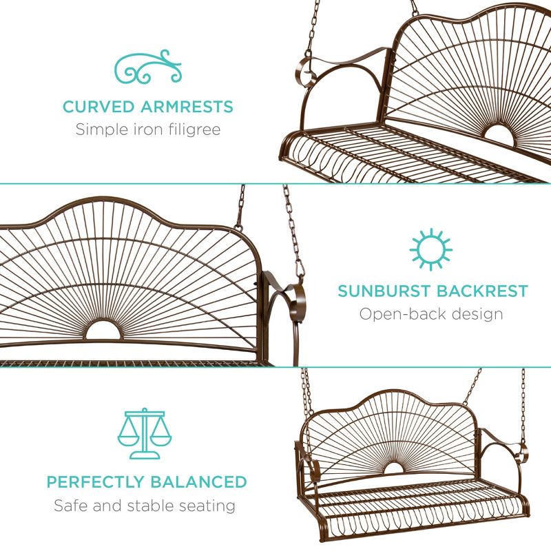 Best Choice Products Hanging Iron Porch Swing Outdoor Patio Furniture Chair w/ Armrests, Mounting Chains
