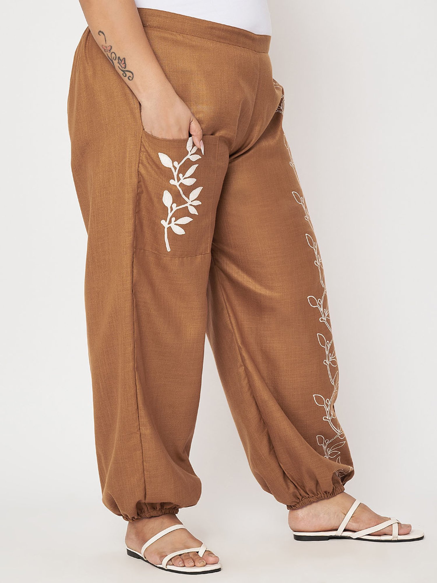 9rasa Mustard Printed Plus Size Pants
