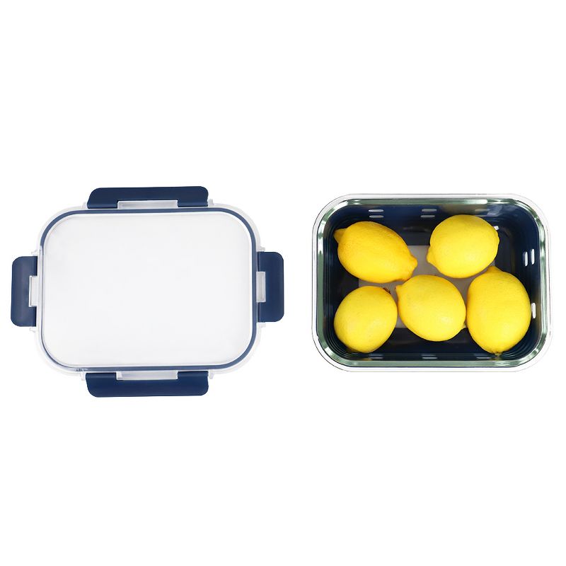 Michael Graves Design Rectangle X-Large 51 Ounce High Borosilicate Glass Food Storage Container with Plastic Lid, Indigo