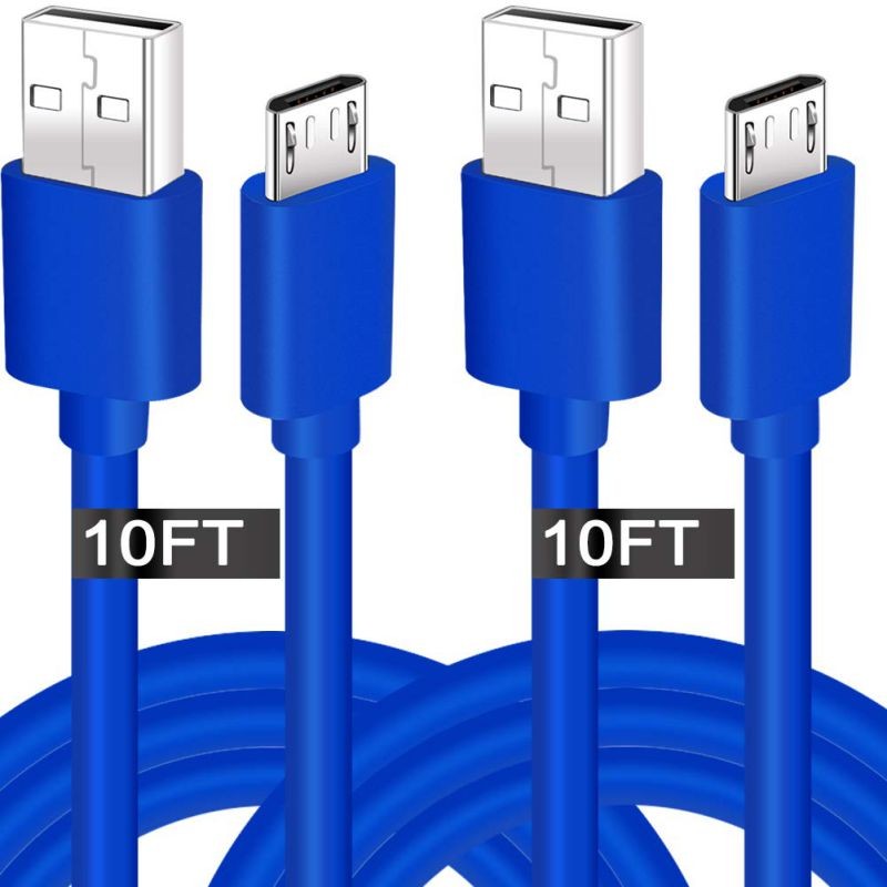 2 Pack 10 Ft PS4 Controller Charging Cable,Charge and Play,Micro USB Fast Charger Sync Long Cord for Sony Playstation 4 PS4 Slim/Pro.Xbox One S/X,Android Phone,Samsung Galaxy S6 S7 Edge Note 5 4 Blue
