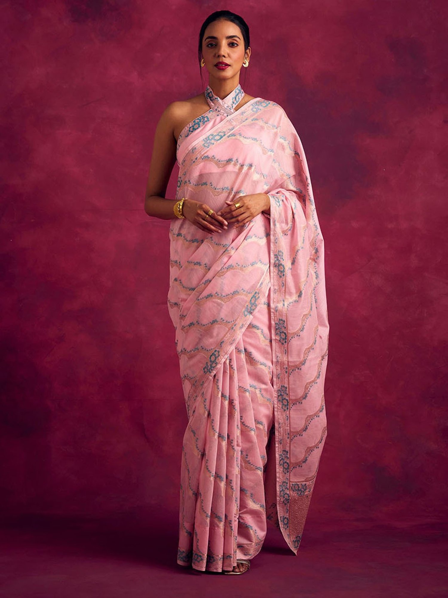 Abhishti Pink Woven Saree Without Blouse