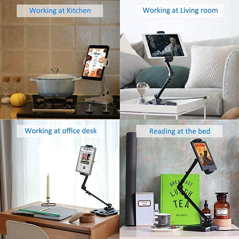 Tablet Stand Adjustable iPad Stand with 360&deg; Swivel Tablet Holder Fits 4129 Display TabletPhones for Table Bedside Kitchen Office Desk POS Kiosk Reception Compatible with iPad iPhone