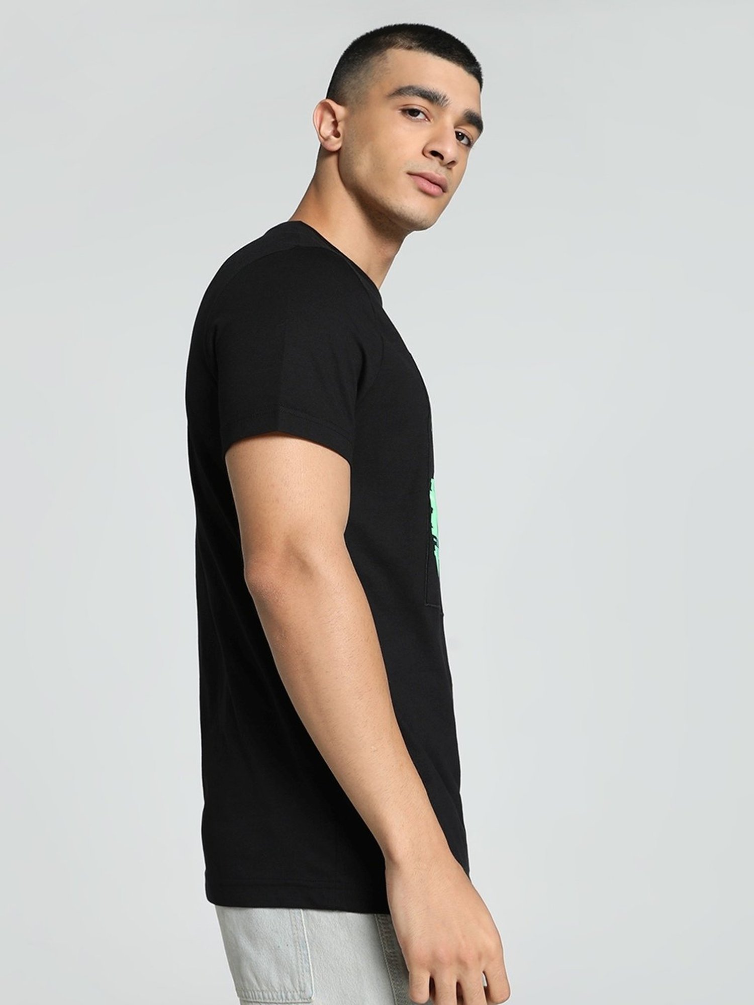 Puma Black Cotton Regular Fit Printed T-Shirt