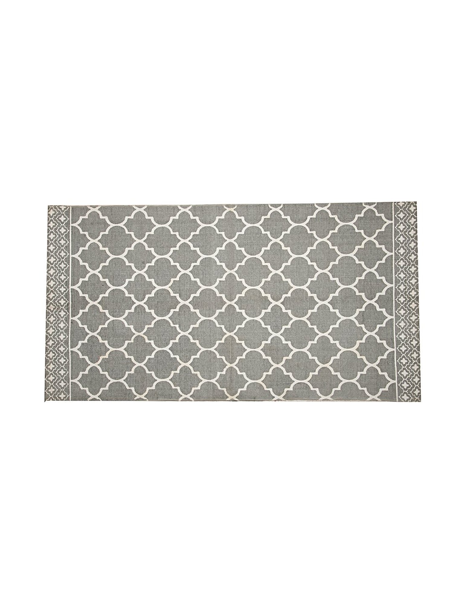 SWHF Grey Cotton Printed Floor Rug - Extra Large