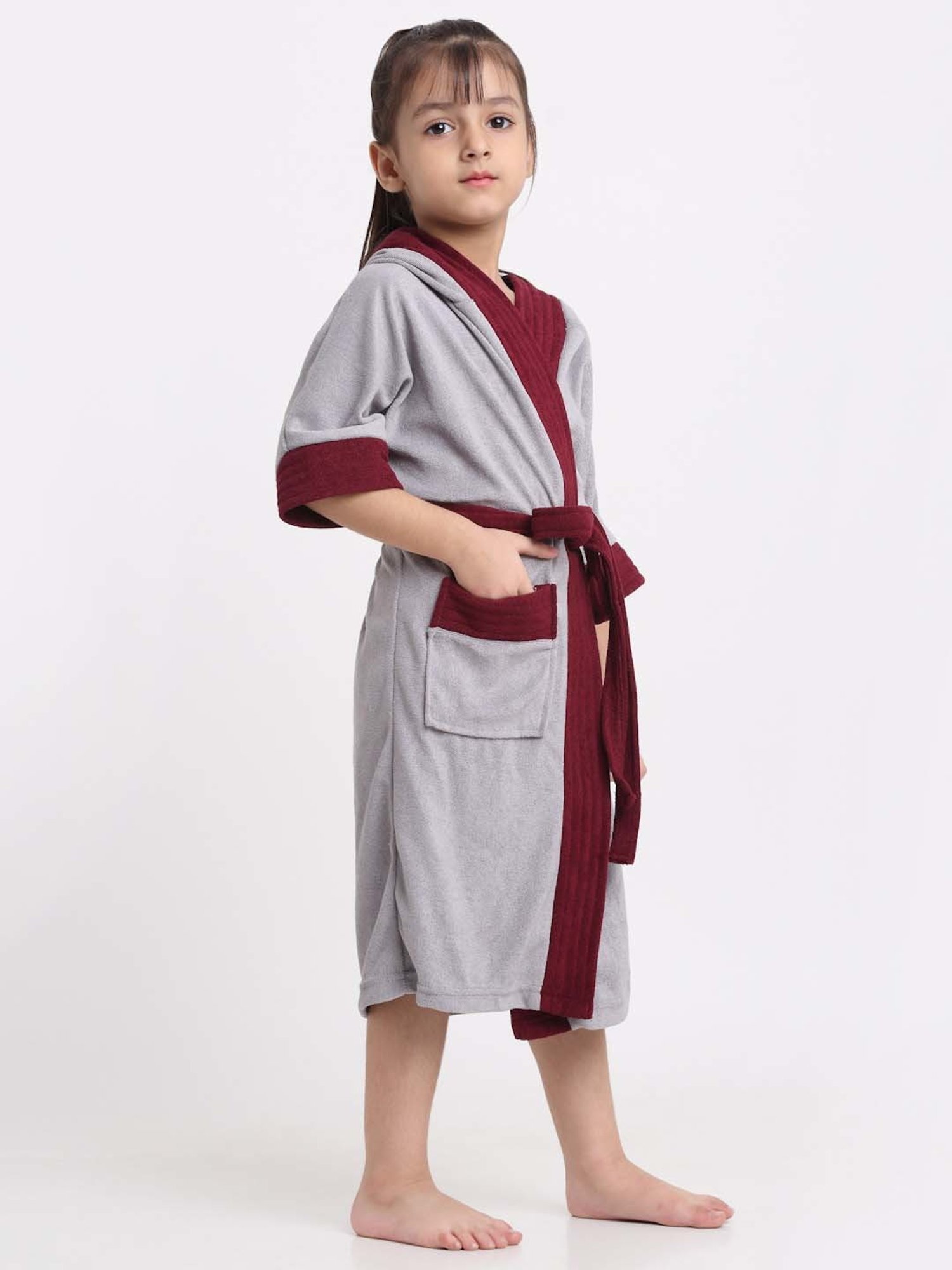 Creeva Melodious Black & Turkish Micro Terry 225 GSM Kids Hooded Bathrobe 4-5 Years With Pocket