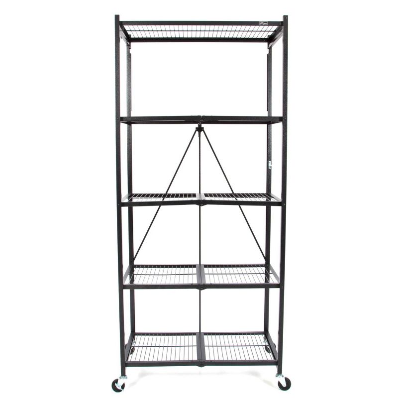 Origami Large Wheeled 5-Shelf Folding Steel Wire Shelving, Black (21"x36"x78")