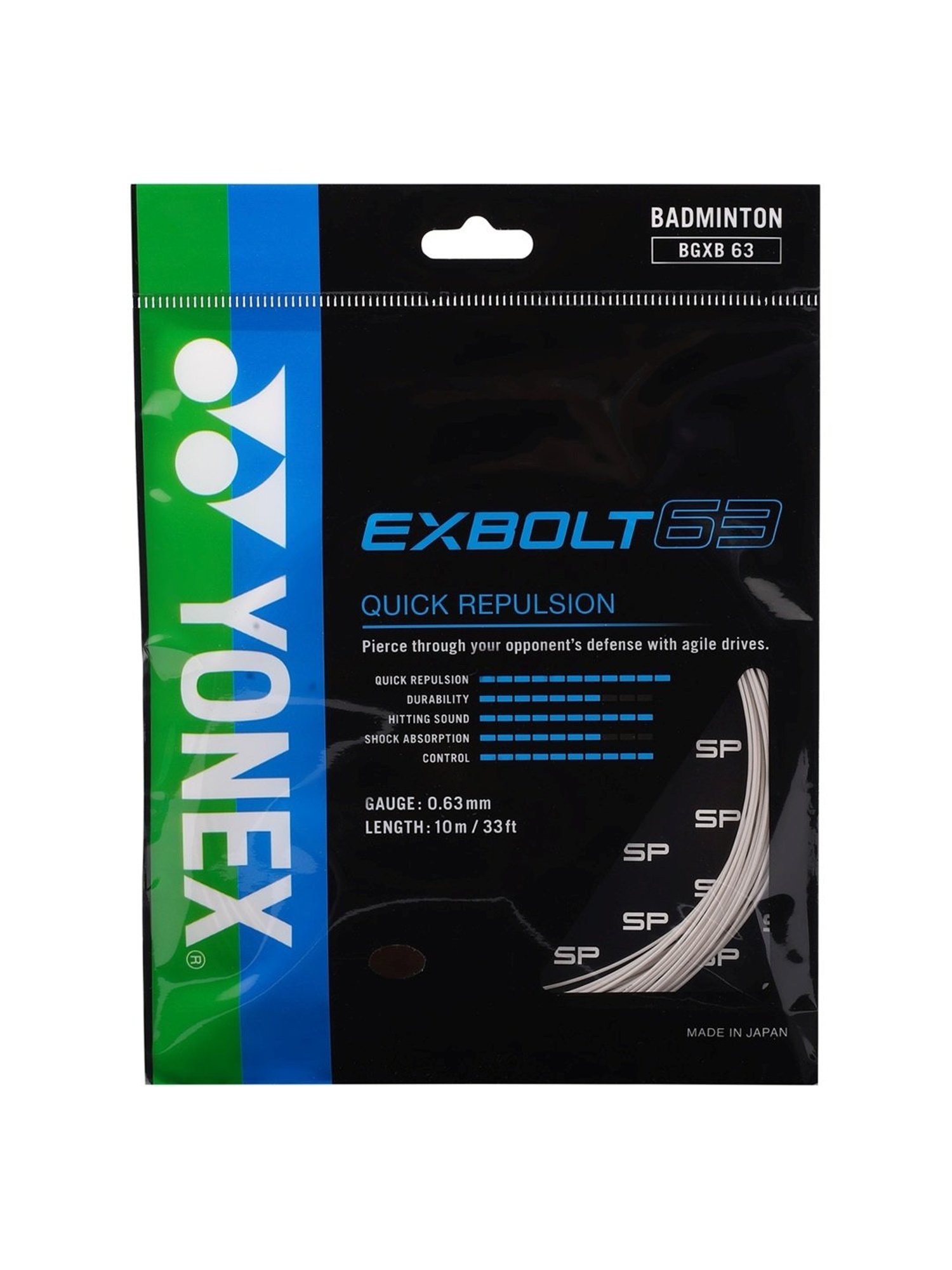 Yonex BADMINTON STRING BG EXBOLT 63 White 10 m (33 ft)