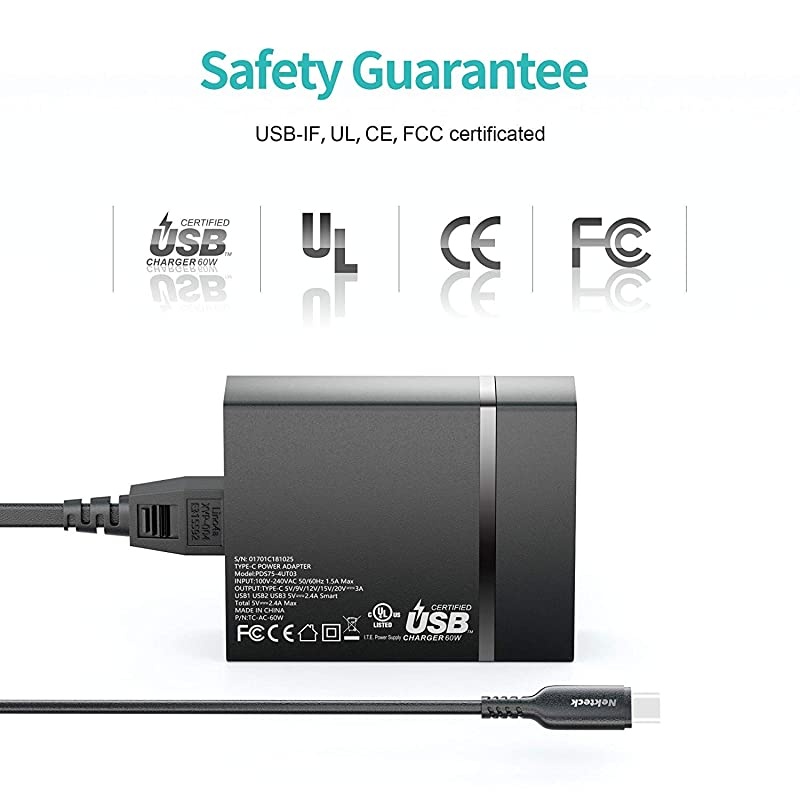 USB C Charger  4Port 72W USB Wall Charger with TypeC 60W Power Delivery PD Charger Station Compatible with iPhone 11 Pro Max 2017 MacBook Pro Pixel XL Galaxy S9 Plus iPad Pro 2018 Black