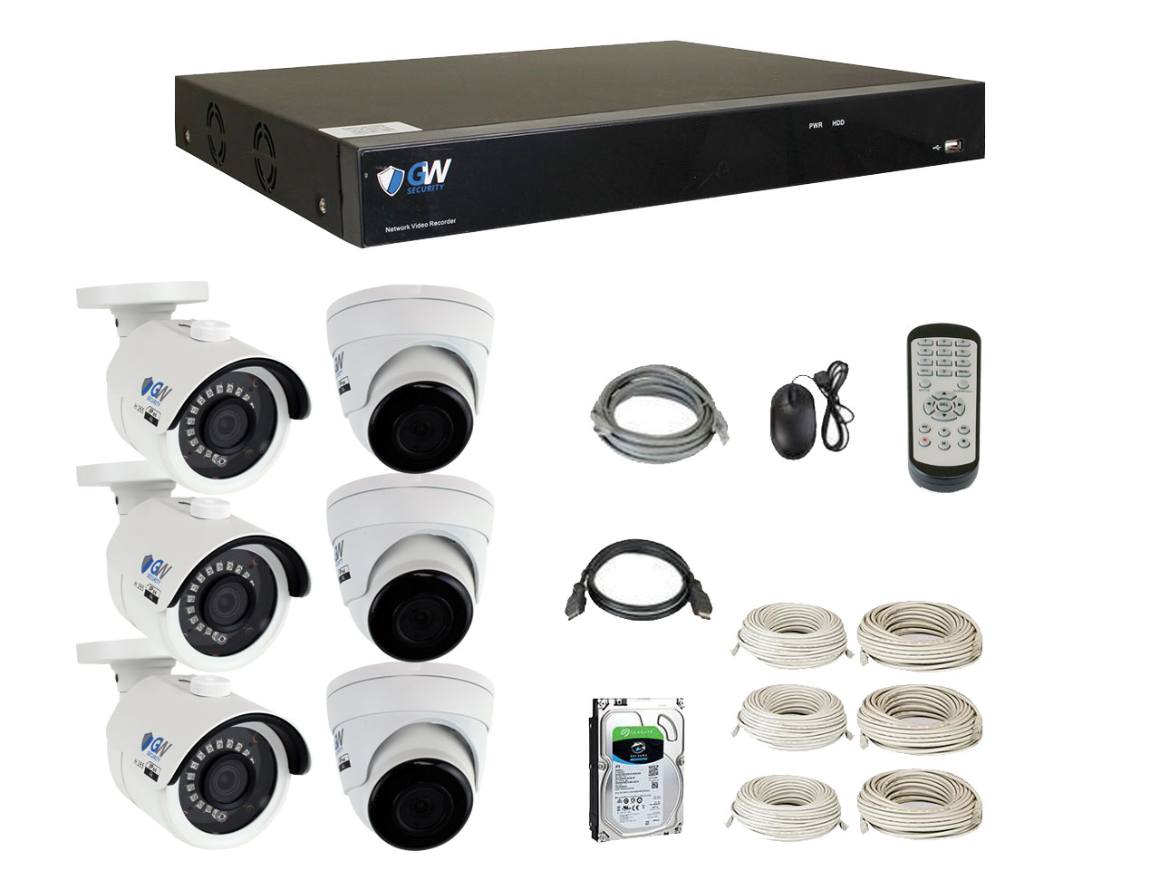 GW 4K UltraHD 8MP PoE IP Security Camera System, 8-channel H.265 NVR UHD 4K Output, 8 x 4K 8 Megapixel WDR Weather Proof PoE Dome IP Cameras, Smart Video Search Customizable Motion Detection, 2TB HDD