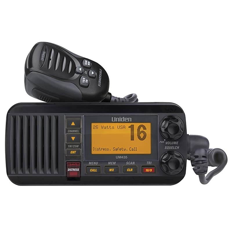 UM435BK Advanced Fixed Mount VHF Marine Radio All USAInternationalCanadian Marine Channels including new 4Digit CDN B Channels 1 Watt25 Watt Power Waterproof IPX8 Submersible Black