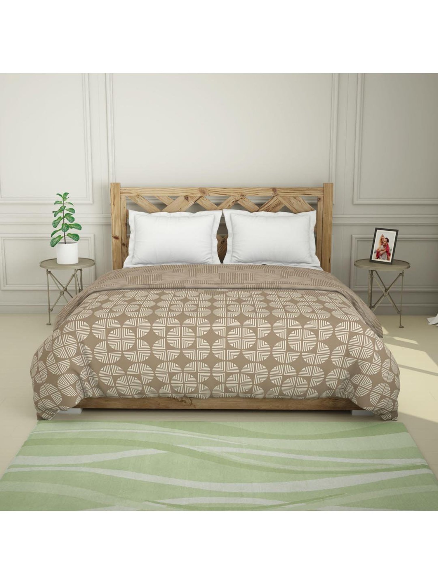 Spaces Atrium Brown & Beige Cotton 144 TC Quilts - Set of 1