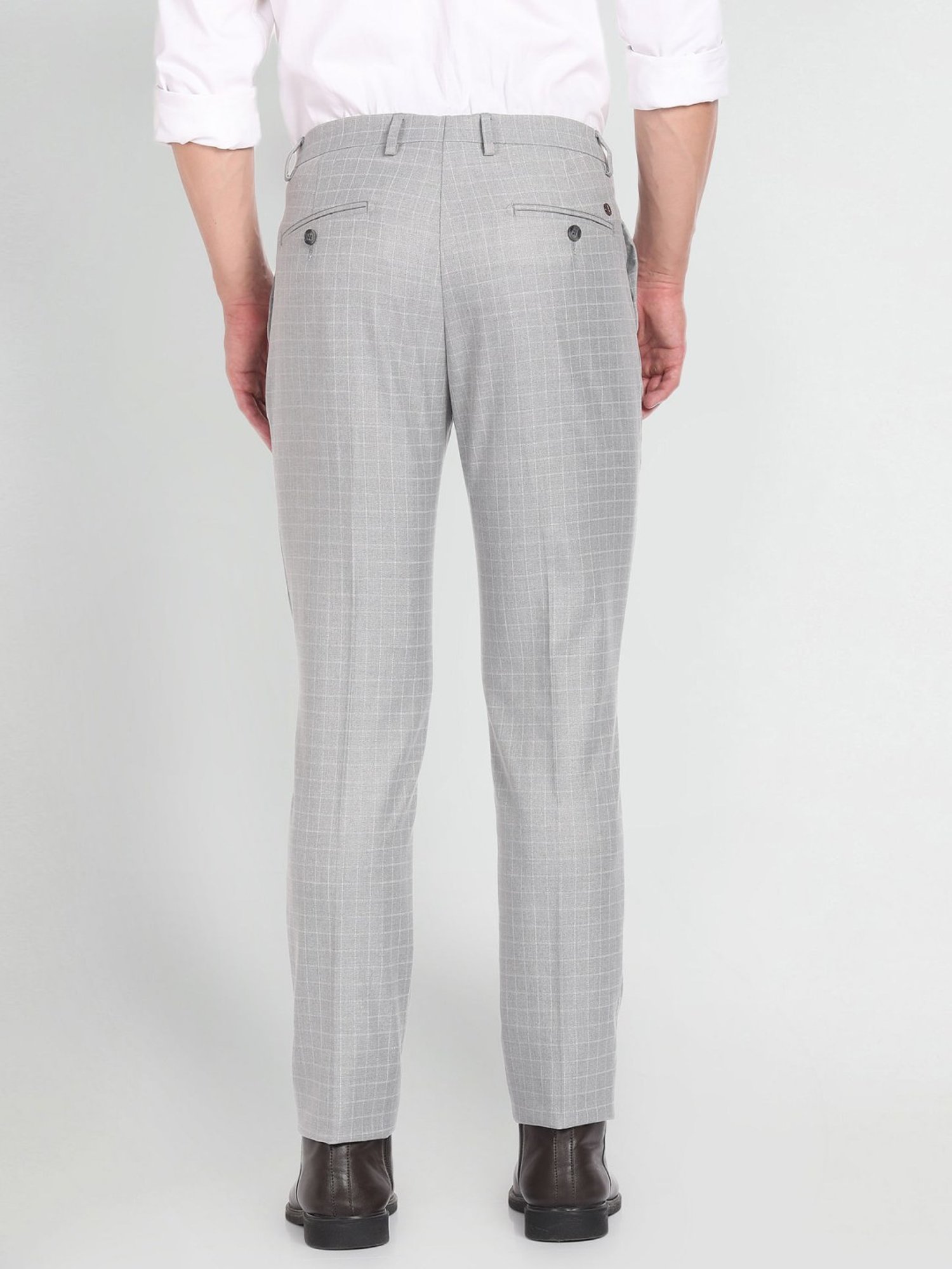 Arrow Grey Slim Fit Checks Trousers