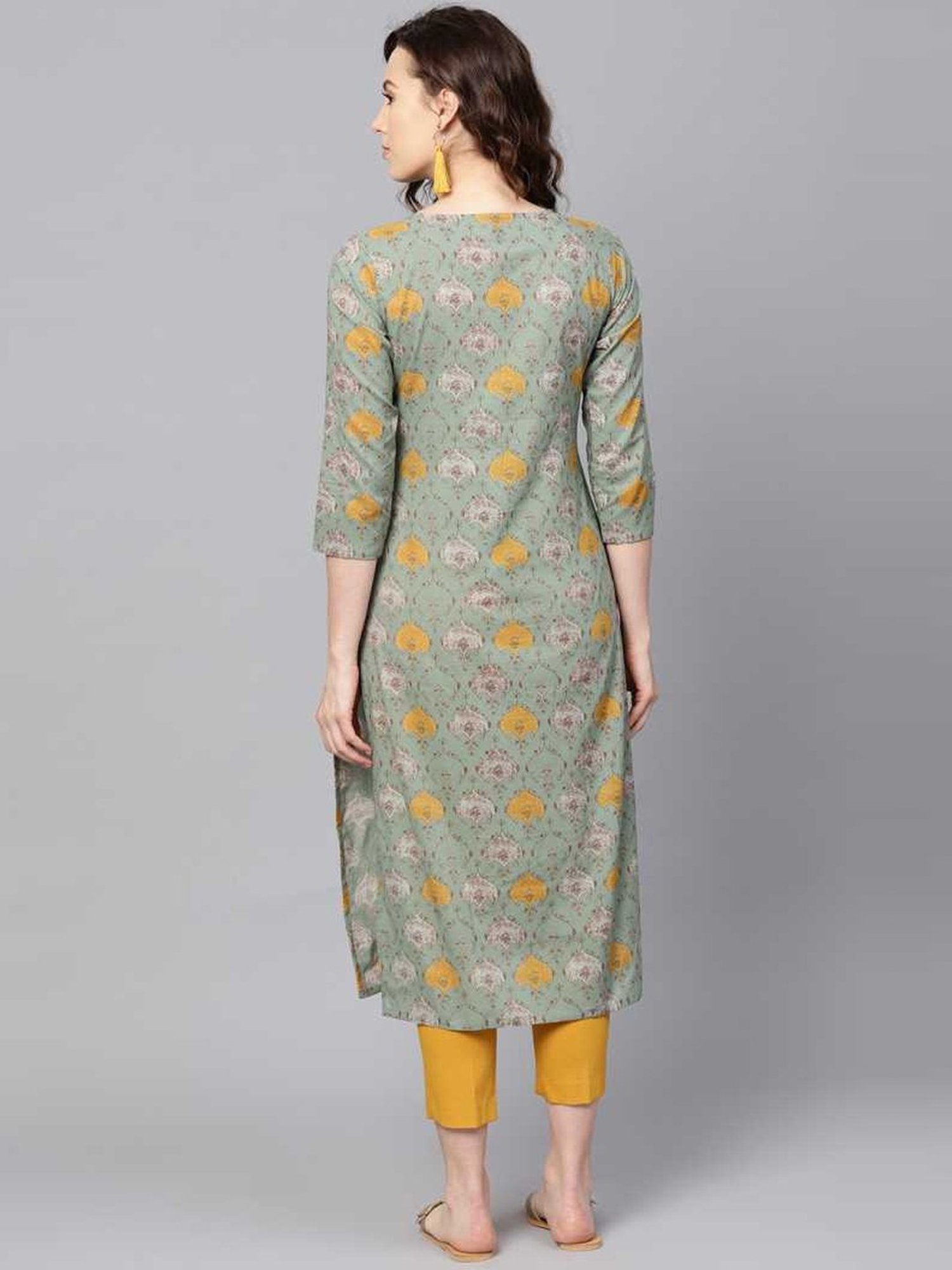 Vaamsi Olive Green Rayon Printed Straight Kurta