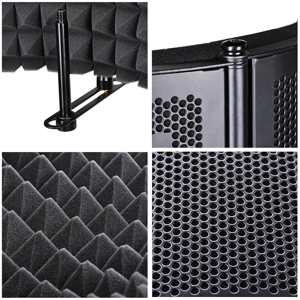Studio Microphone Isolation Shield Acoustic Foam Panel Sound Absorbing Recording Panel Stand Mount