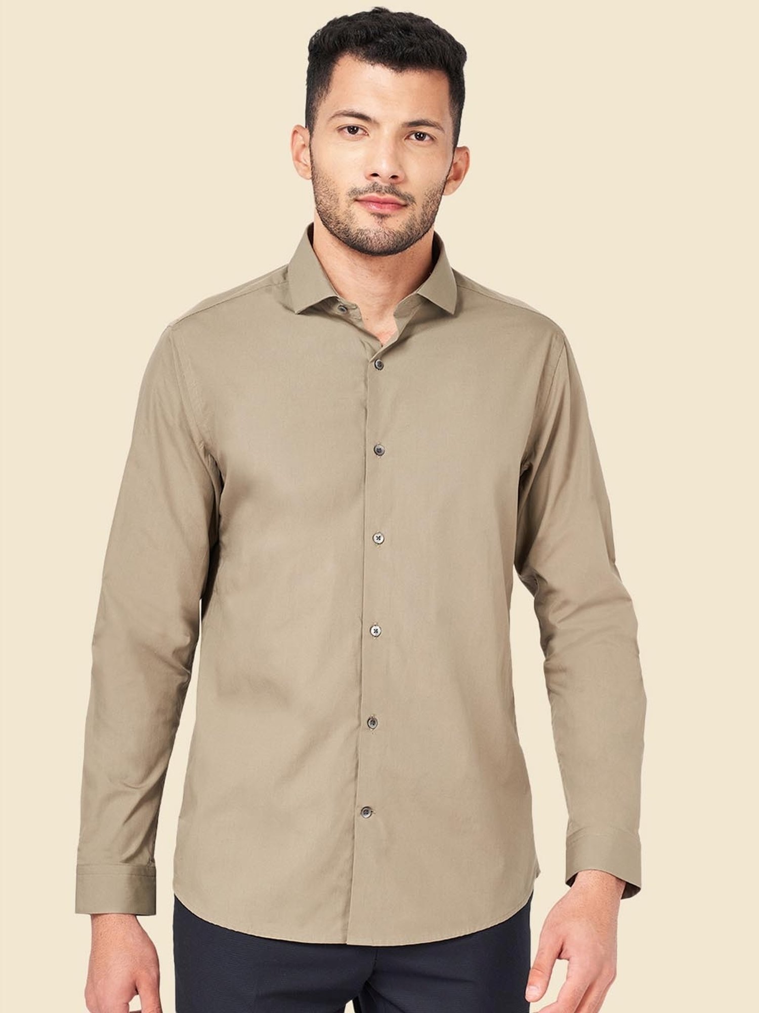 Peregrine by Pantaloons Khaki Cotton Slim Fit Shirt