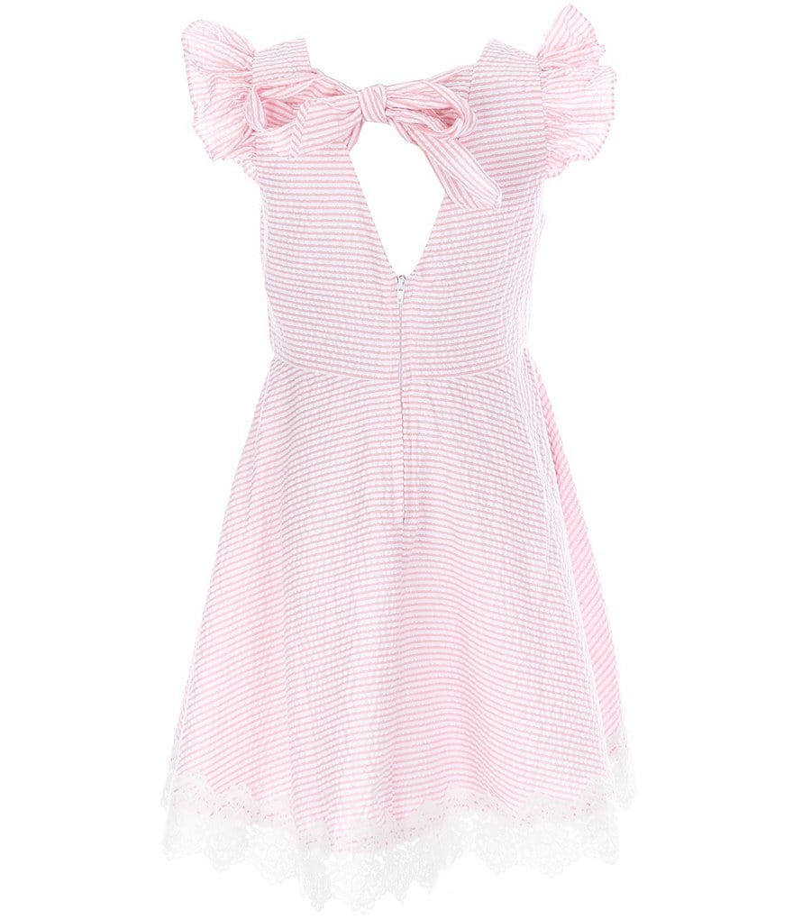 Rare Editions Big Girls 7-16 Flutter-Sleeve Patterned Seersucker A-Line Dress