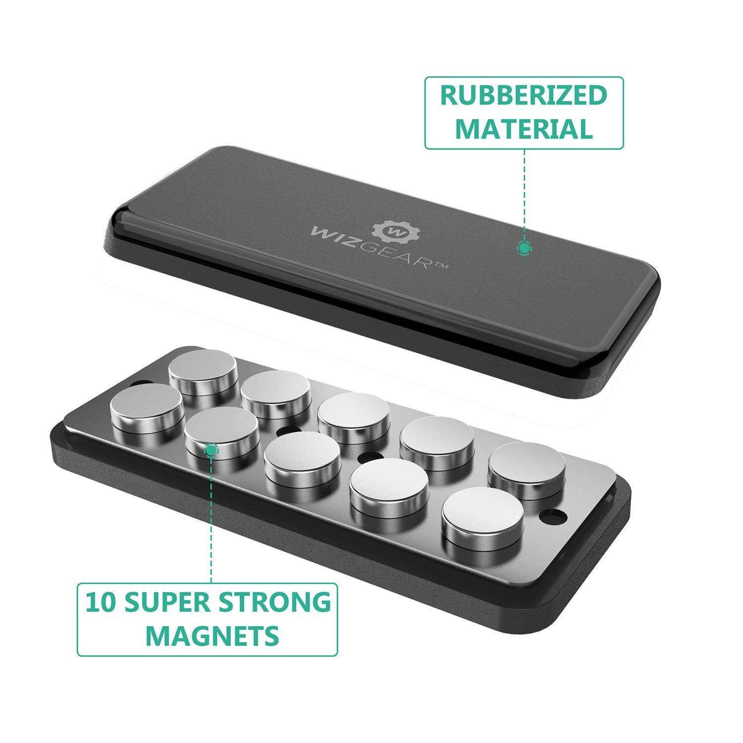 Magnetic Phone Car Mount WizGear Universal Stick On Rectangle Flat Dashboard Magnetic Car Mount Holder, for Cell Phones and Mini Tablets -Extra Strong with 10 Magnets!