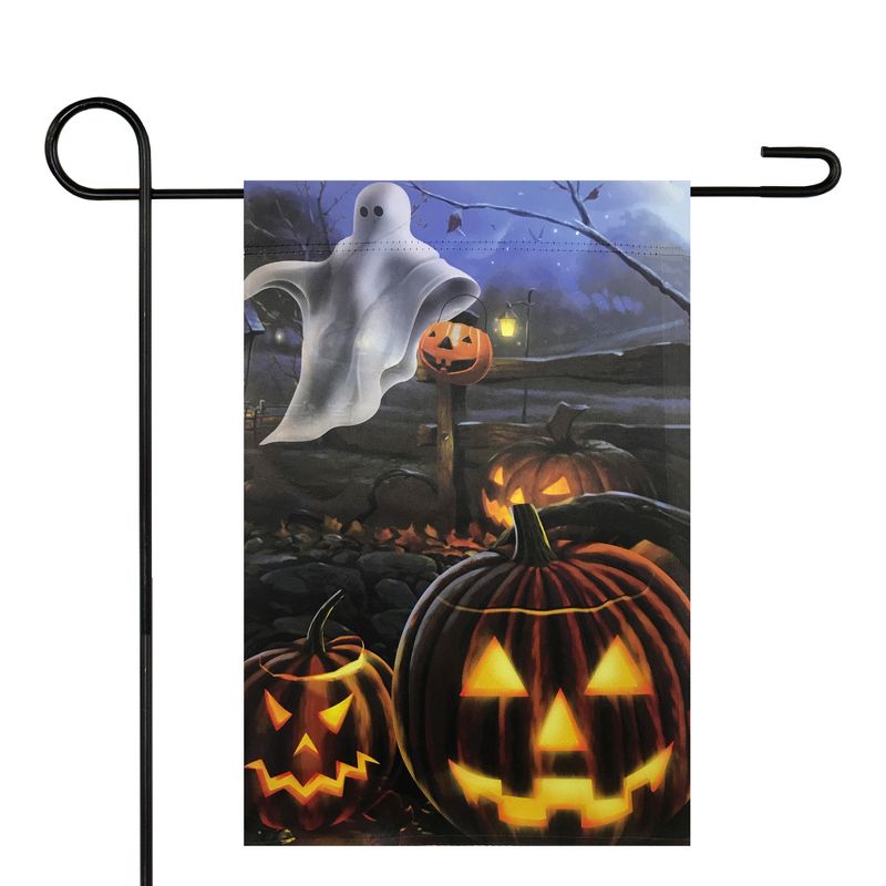Northlight Pumpkins and Ghost Spooky Halloween Outdoor Garden Flag 12.5" x 18"
