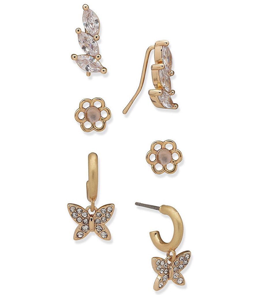 Lonna & Lilly Crystal Flower Butterfly Earrings Set