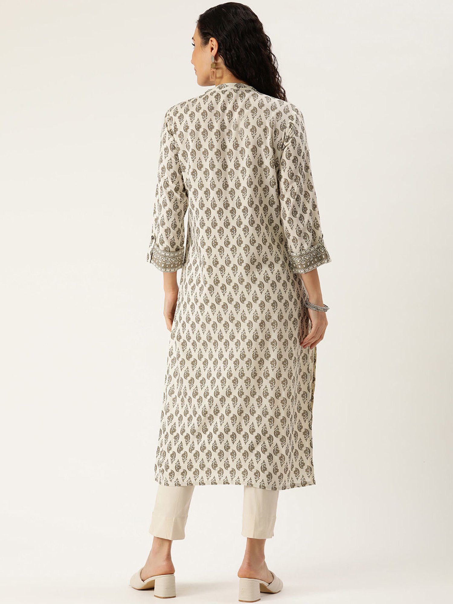 Amukti Beige Rayon Printed Straight Kurta