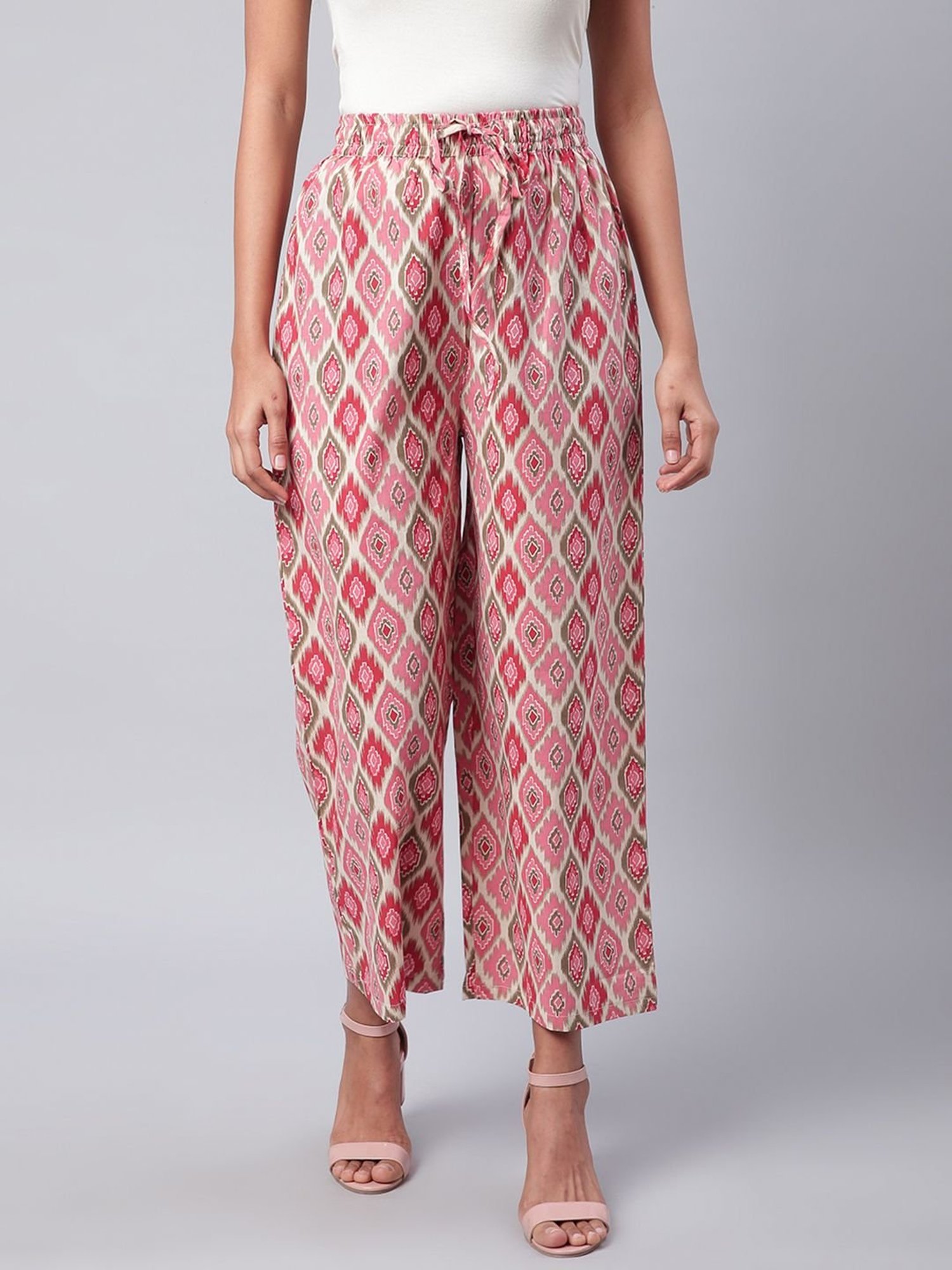 Sringam Peach Cotton Printed Palazzos