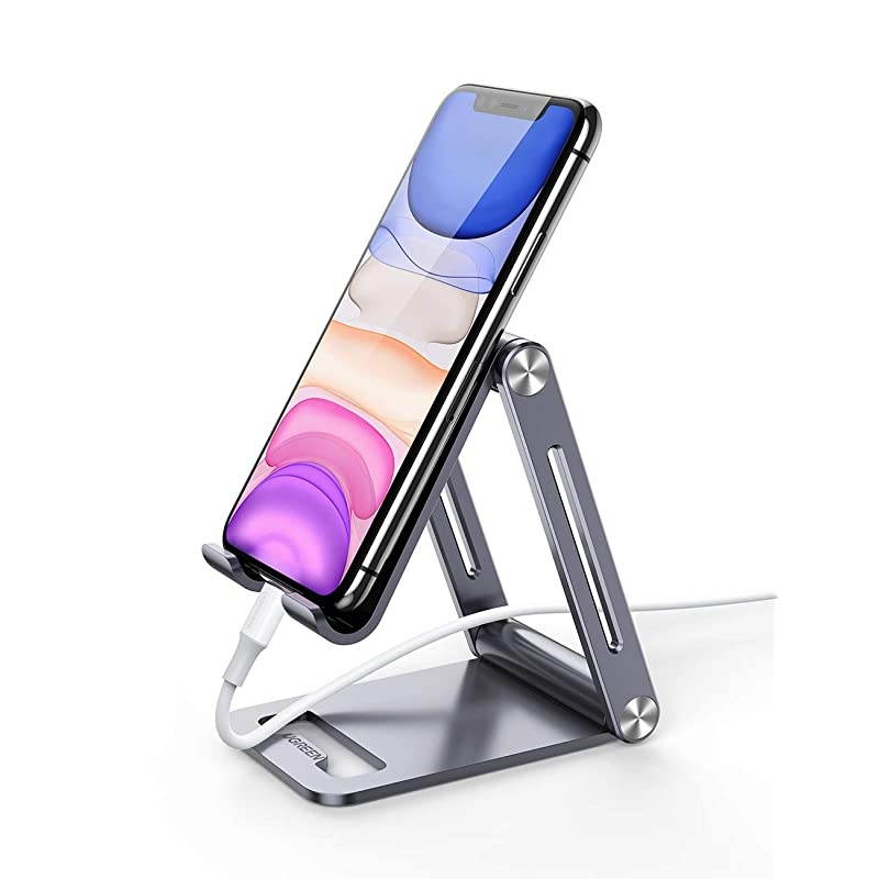 Cell Phone Stand Adjustable Aluminum Mobile Phone Holder for Desk Compatible for iPhone 12 Pro Max 11 X SE XS XR 8 Plus 6 7 6S Samsung Galaxy Note20 S20 S10 S9 S8 S7 Smartphone Foldable