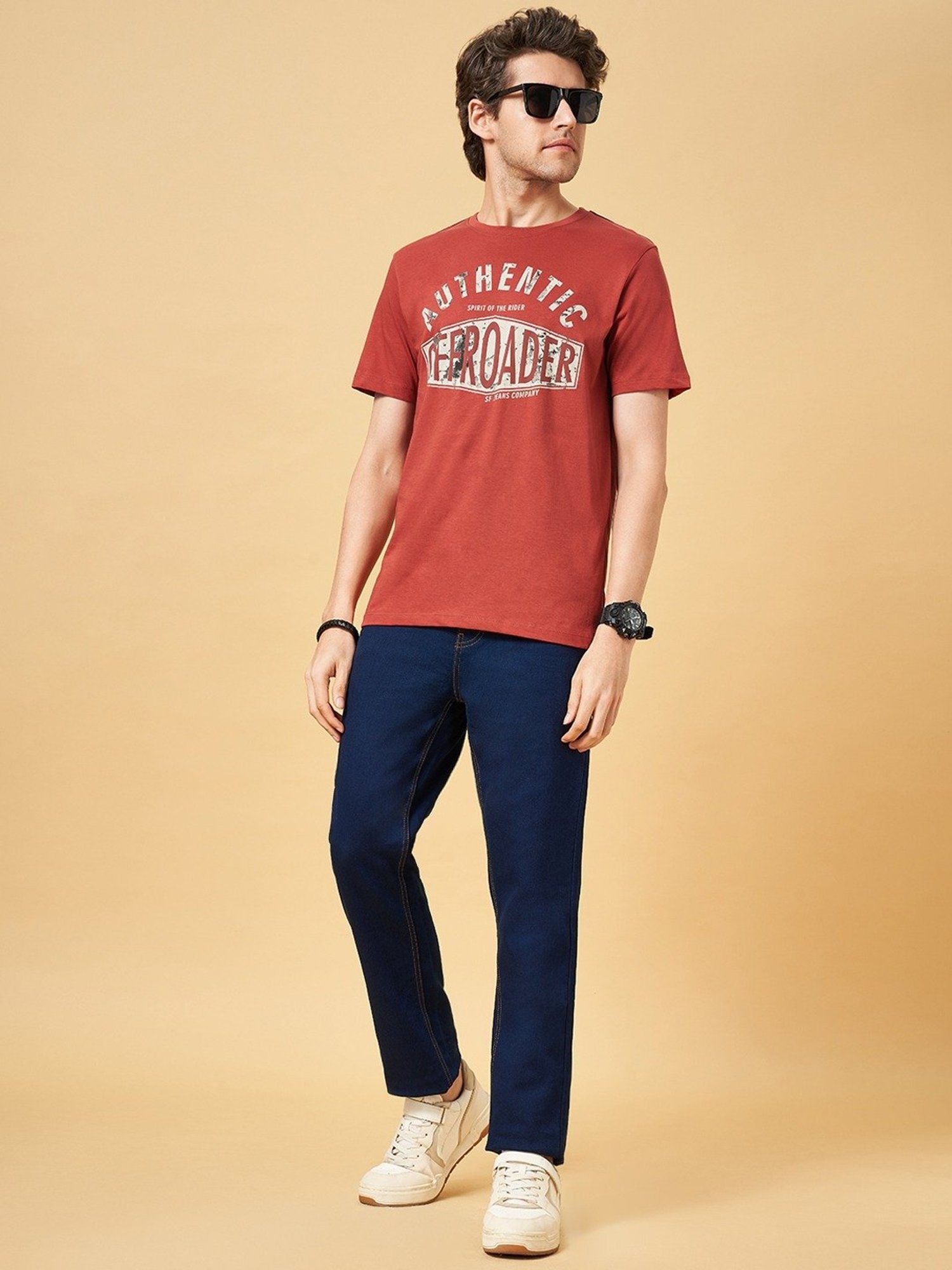 Sf Jeans By Pantaloons Rust Slim Fit Printed T-Shirt