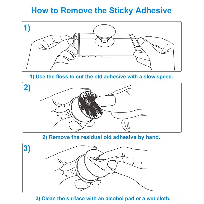 9 Pack Sticky Adhesive Compatible with Socket Base,  Double-Sided Replacement Tape for Collapsible Grip & Stand Back - 9pcs 1.4 inches(35mm) Adhesive Tapes & 6pcs Alcohol Prep Pads