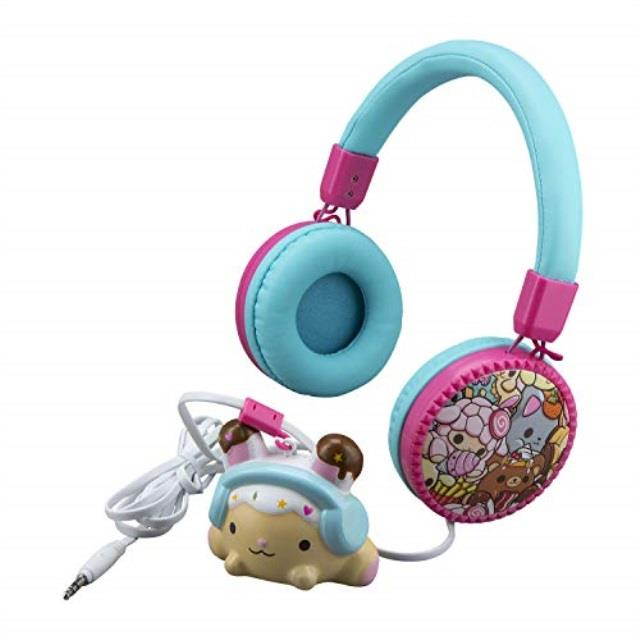 smooshy mushy fashion wired headphones with built in microphone and smooshable bitsy bunny clips to headphone wire
