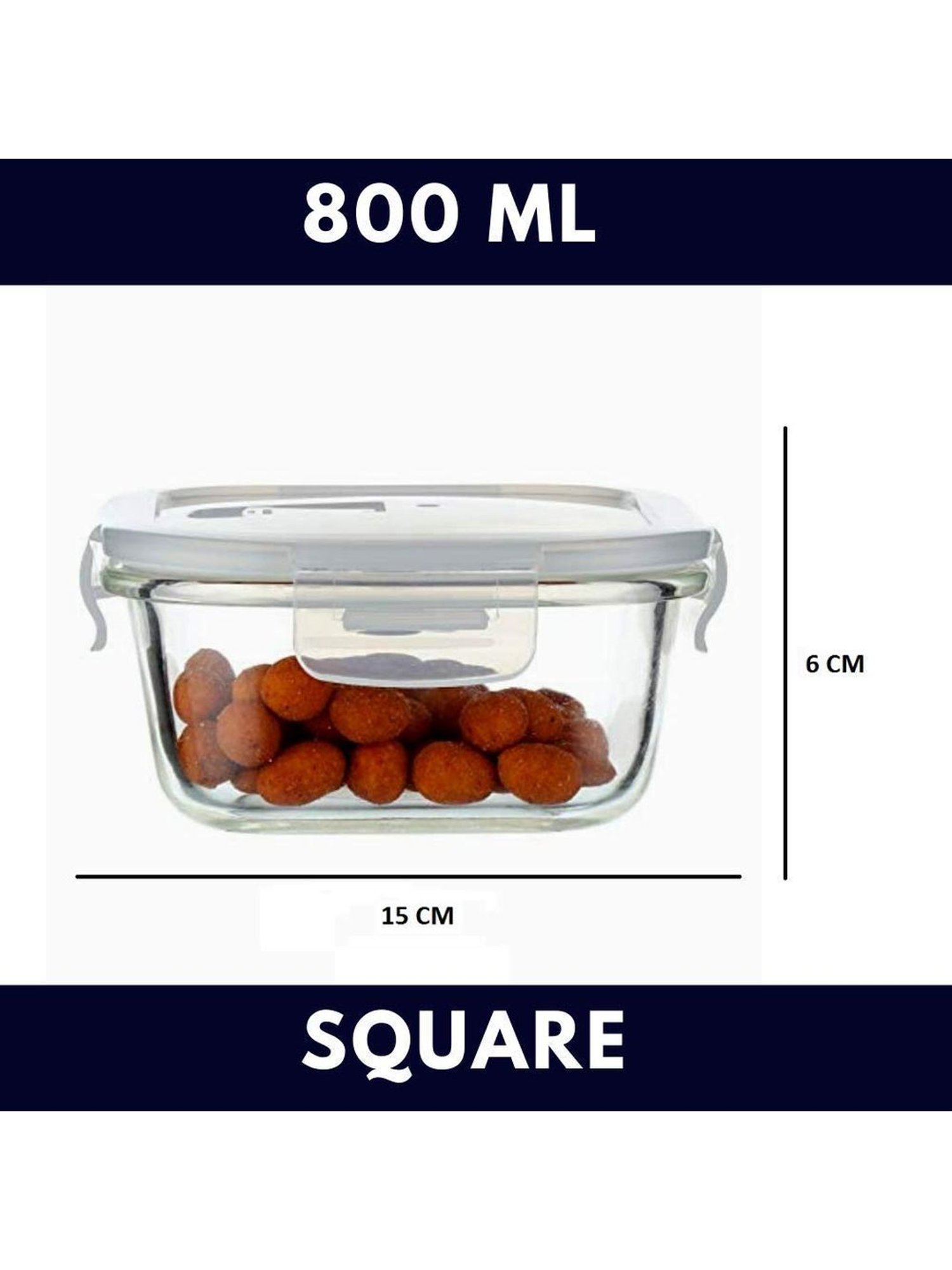 Femora Borosilicate Glass Square Container with Air Vent Lid (800 ml) - Set of 1