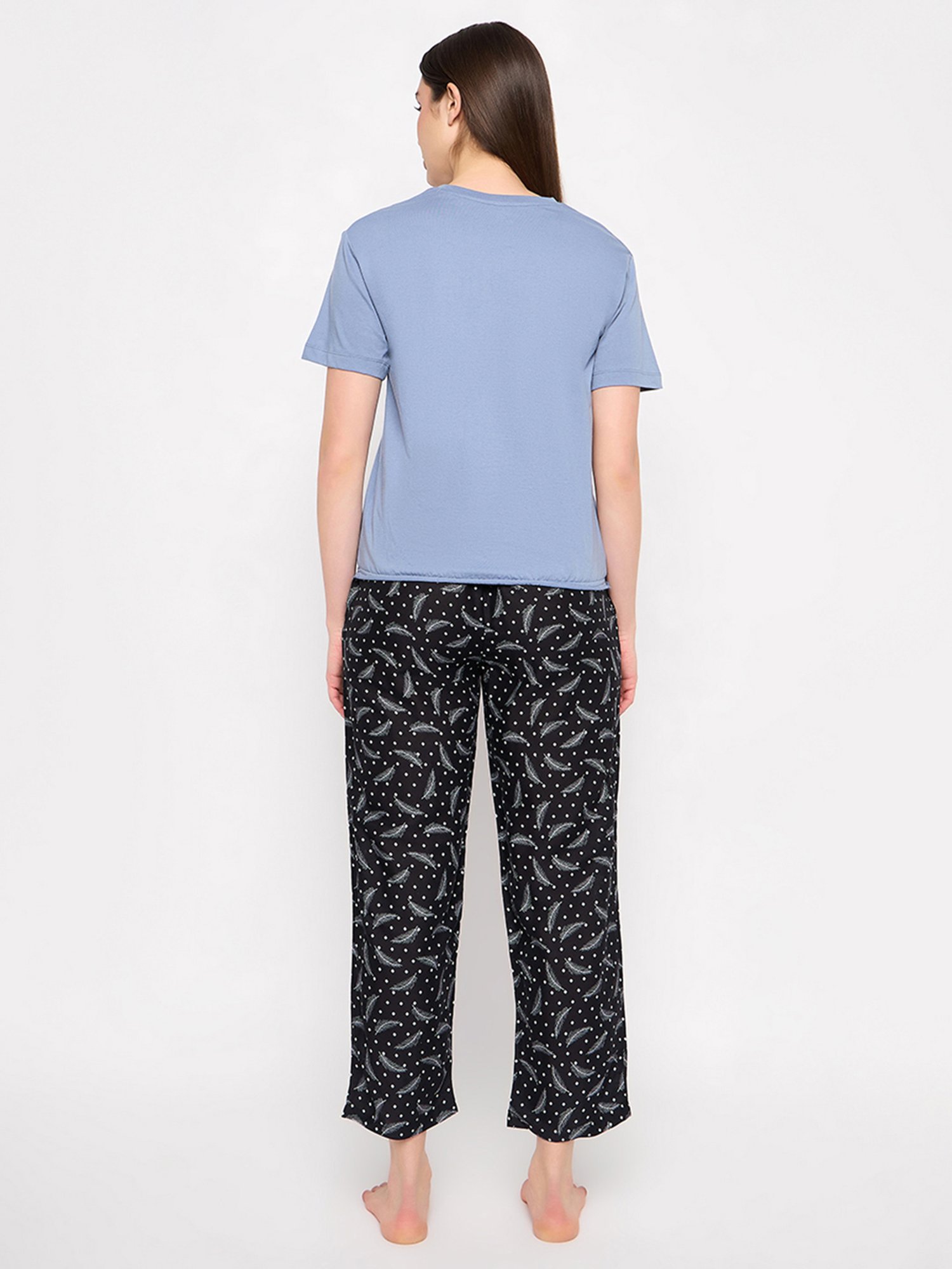 Clovia Blue & Black Printed Top With Pyjamas