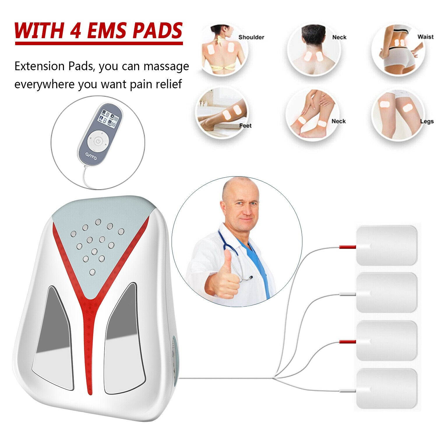 NEW Full Back Massager AST-622 Tens EMS Neck Body Pulse Machine+Heated