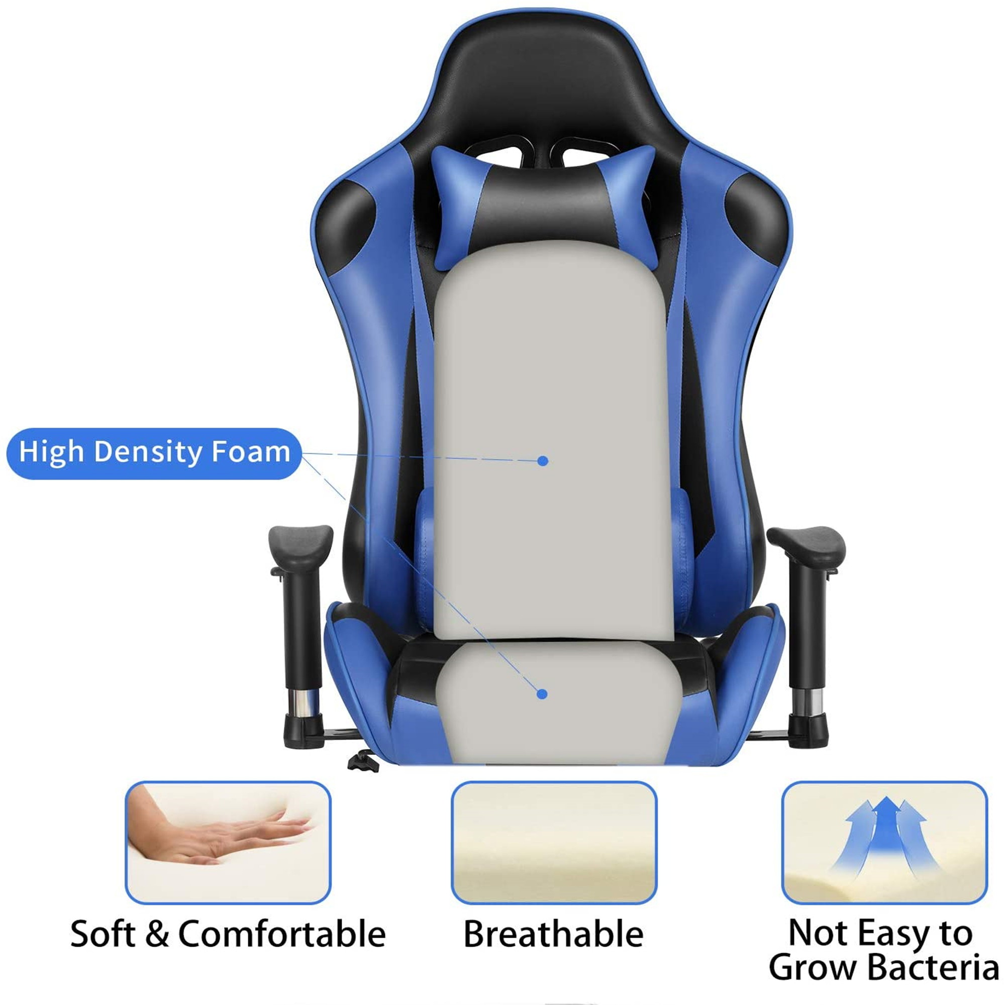 Ergonomic Gaming Chair Racing Chair E-Sports Chair Home Office Chair Computer Game Chair Backrest and Seat Height Adjustable Chair with PU Leather,Lumbar Support and Headrest