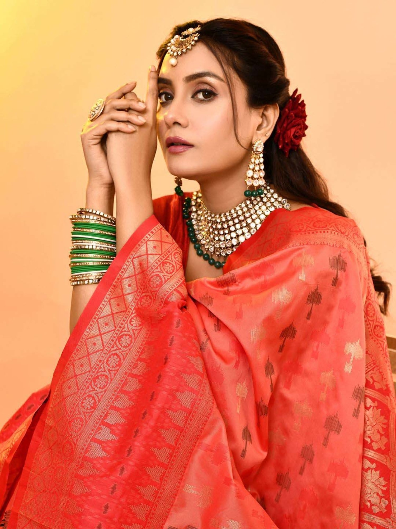 Elora Peach Silk Woven Saree With Unstitched Blouse