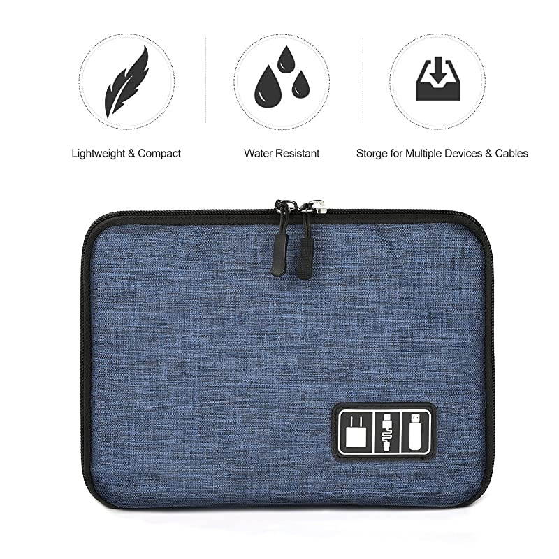 Electronics Organizer,  Electronic Accessories Cable Organizer Bag Waterproof Travel Cable Storage Bag for Charging Cable, Power Bank, iPad (Up to 11'') and More-Large(Black and Blue)