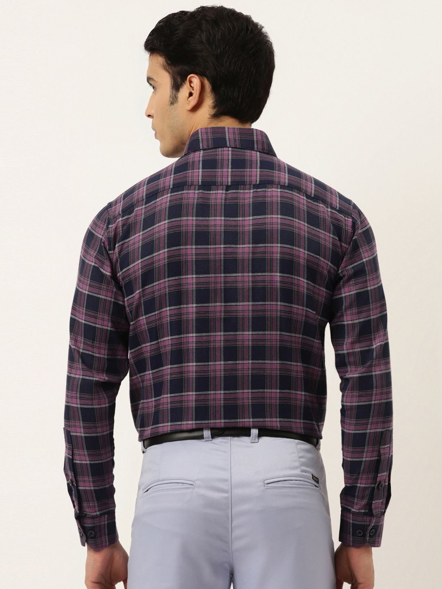 Jainish Navy & Pink Cotton Regular Fit Checks Shirt