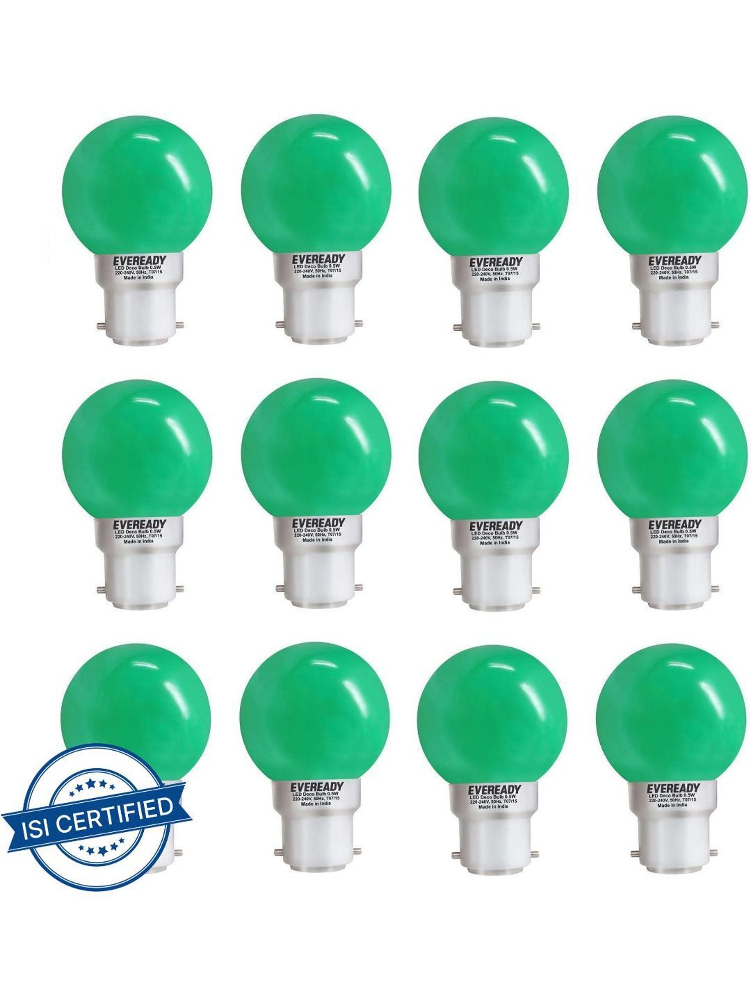 Eveready 0.5 W Standard B22 LED Bulb Pack of 12 (Green)