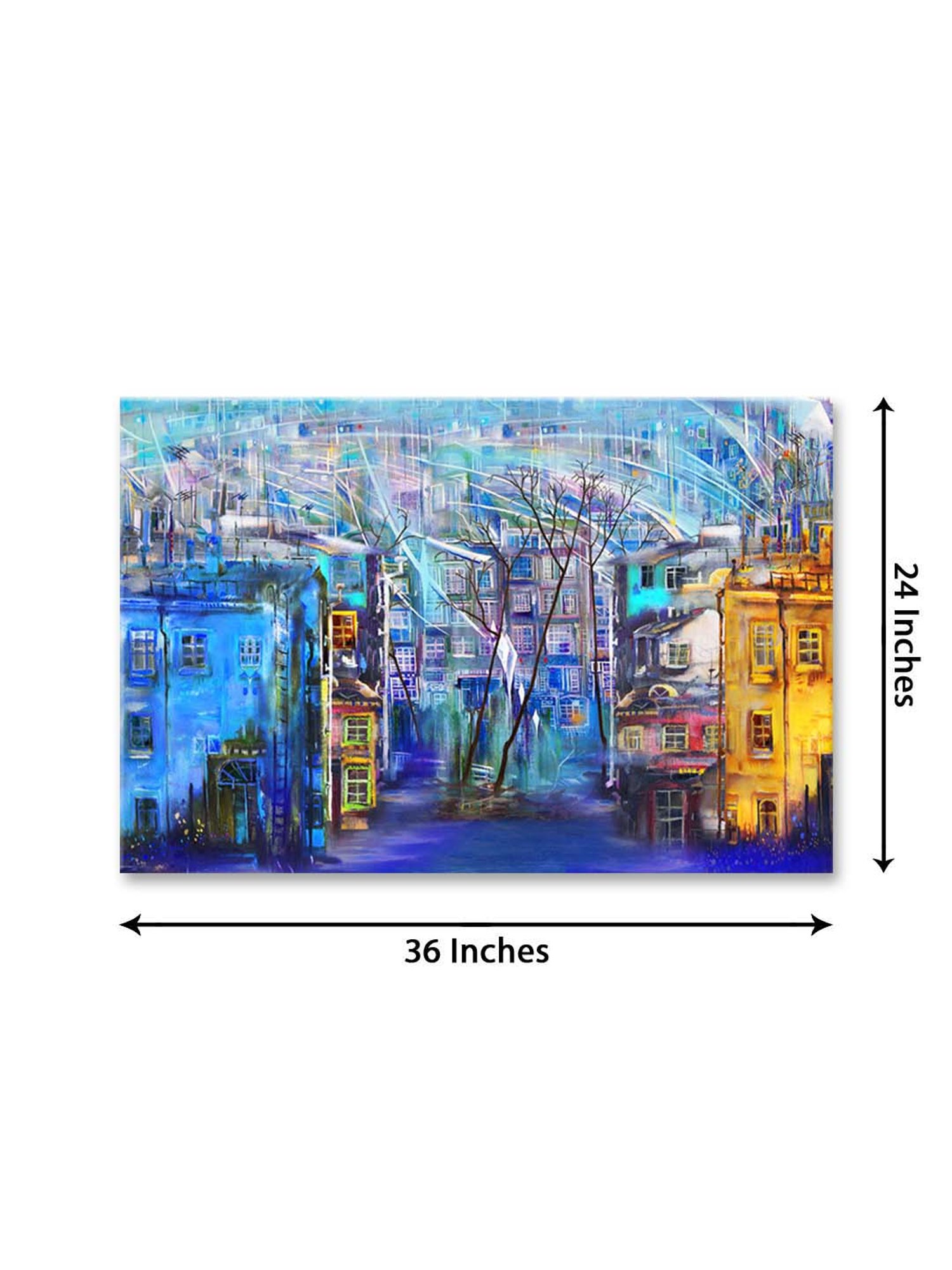 999store Blue & Yellow Abstract Building Painting Framed Canvas Painting