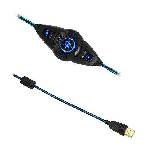 FHP-G1420B Comfortable Professional 7.1 Stereo Surround Sound Haptic Feedback Headphones w/ LED lighting, Boom Mic, In-Line Audio Controller & USB Powered for Gaming Laptops or Computers