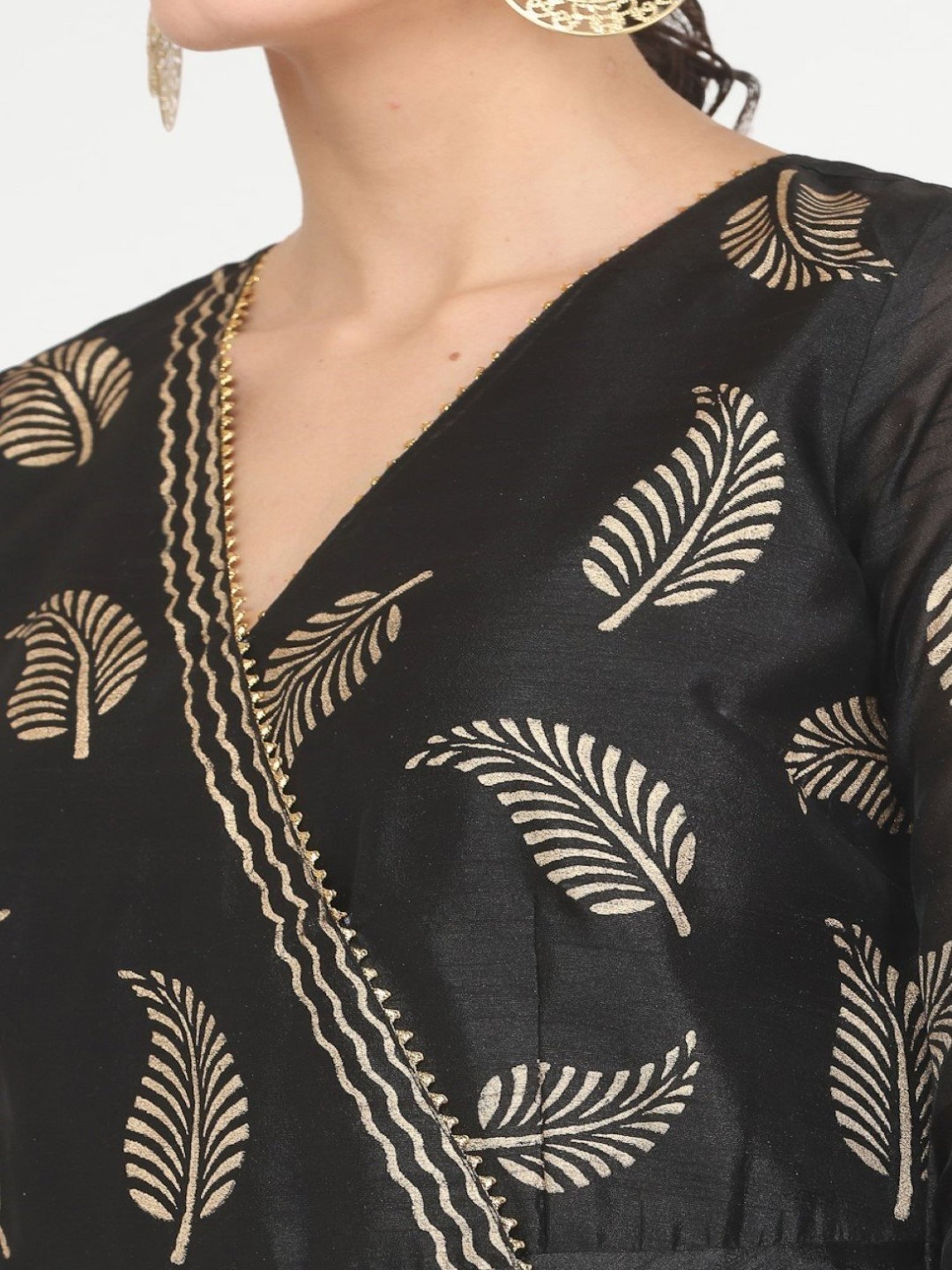 Kaanchie Nanggia Black Printed with Gota Work Anarkali