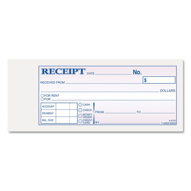 Adams Receipt Book 2 3/4 x 7 3/16 Three-Part Carbonless 50 Forms TC2701